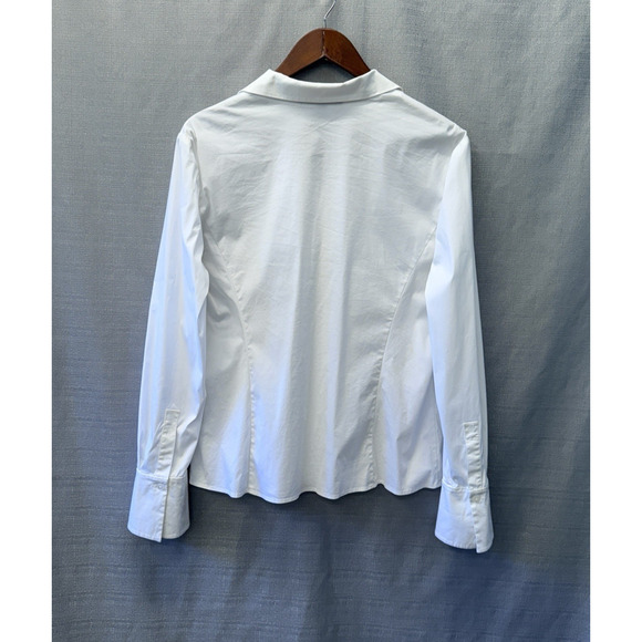 Lafayette 148 Button Up Shirt Womens Size 10 White Cotton Stretch Minimalist - Picture 3 of 8
